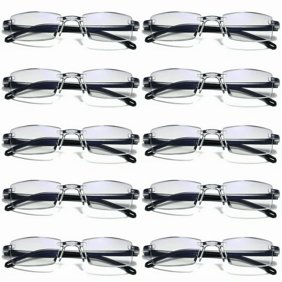 TRARIND 10 Pack Rimless Reading Glasses Blue Light Blocking Computer Readers for Women Men Rectangular Eyewear Lightweight Magnification Presbyopia Eyeglasses