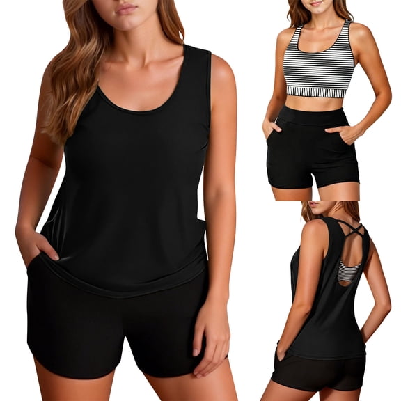 Women's 3 Piece Tankini Swimsuit Set with Skirt Modest Bathing Suit for Beach and Pool