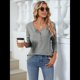 thumbnail image 5 of Camisetas de Rayas de Larga para Mujer, Camisetas Informales con Cuello en V y Botones para Otoño, Blusas Modernas. Gris y XL, 5 of 9