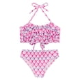 thumbnail image 3 of TiaoBug Girls 2 Pcs Mermaid Bikini Sets Shiny Halter Ruffles Crop Top with Triangle Brief Bathing Suit Tankini Pink 120, 3 of 5