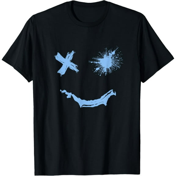 Blue Grunge Smile Blue Color Graphic T-Shirt