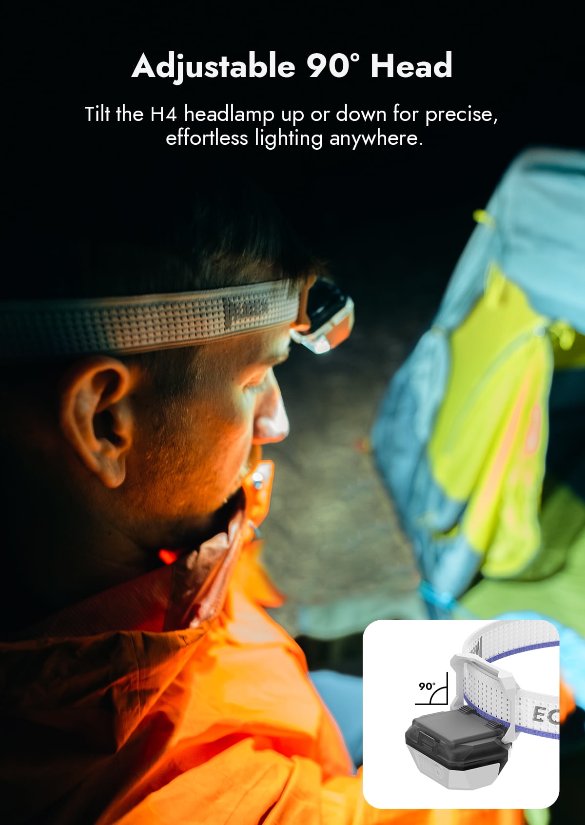 WUBEN H4 LED Headlamp 800 Lumens Rechargeable IP68 Waterproof Motion Sensor Red Light