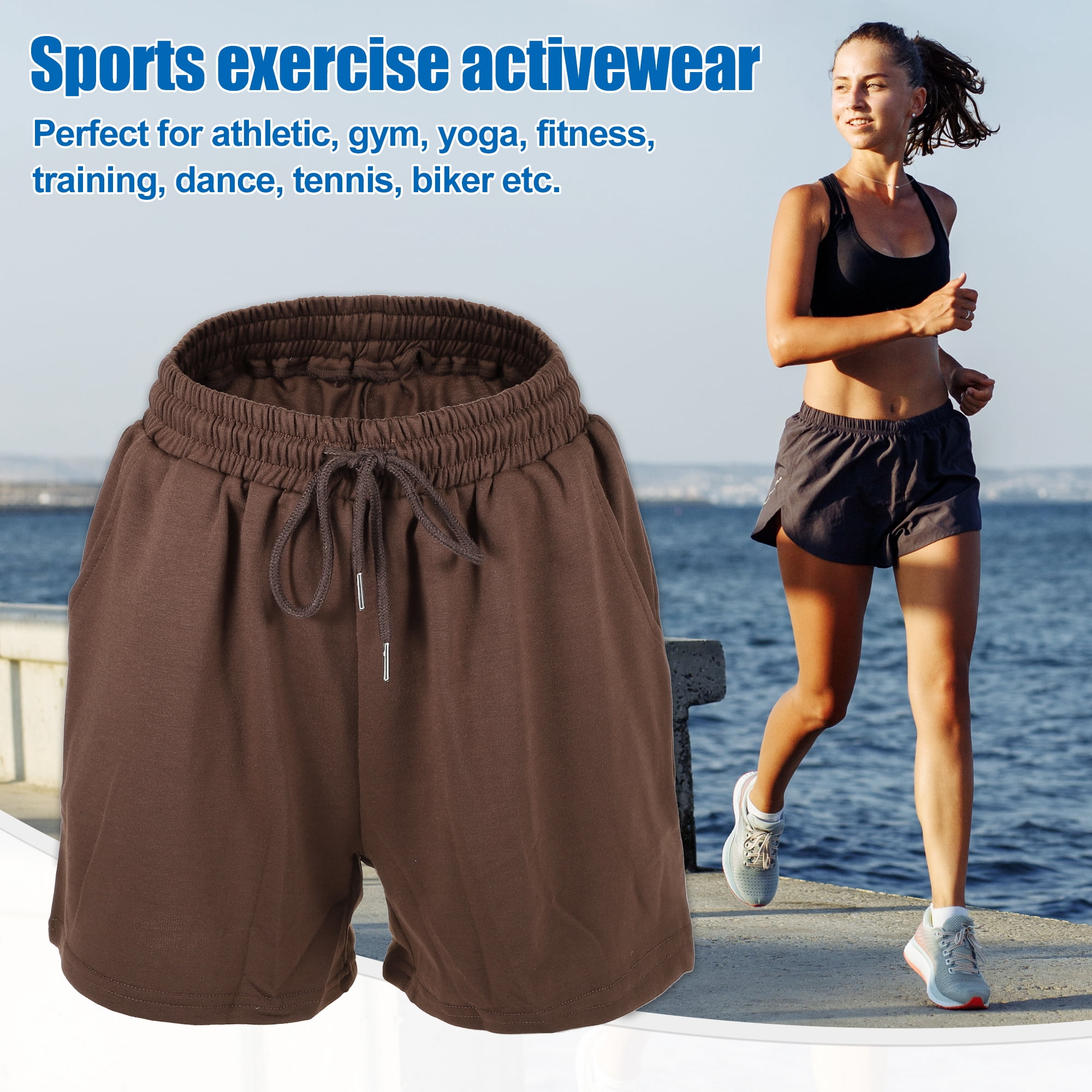 Unique Bargains Women's Flowy Running Shorts High Waisted Coffee Color Size L