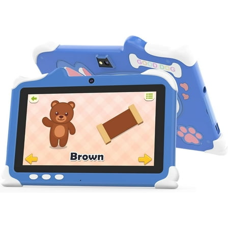 Kids Tablet 7 inch Android Tablets  4GB RAM  32GB ROM (Micro SD 1024GB Expandable)Toddler Tablet with Case, Parental Control, Dual Camera, IWAWA App Pre-Installed 2.4G/5G WiFi 6, Blue