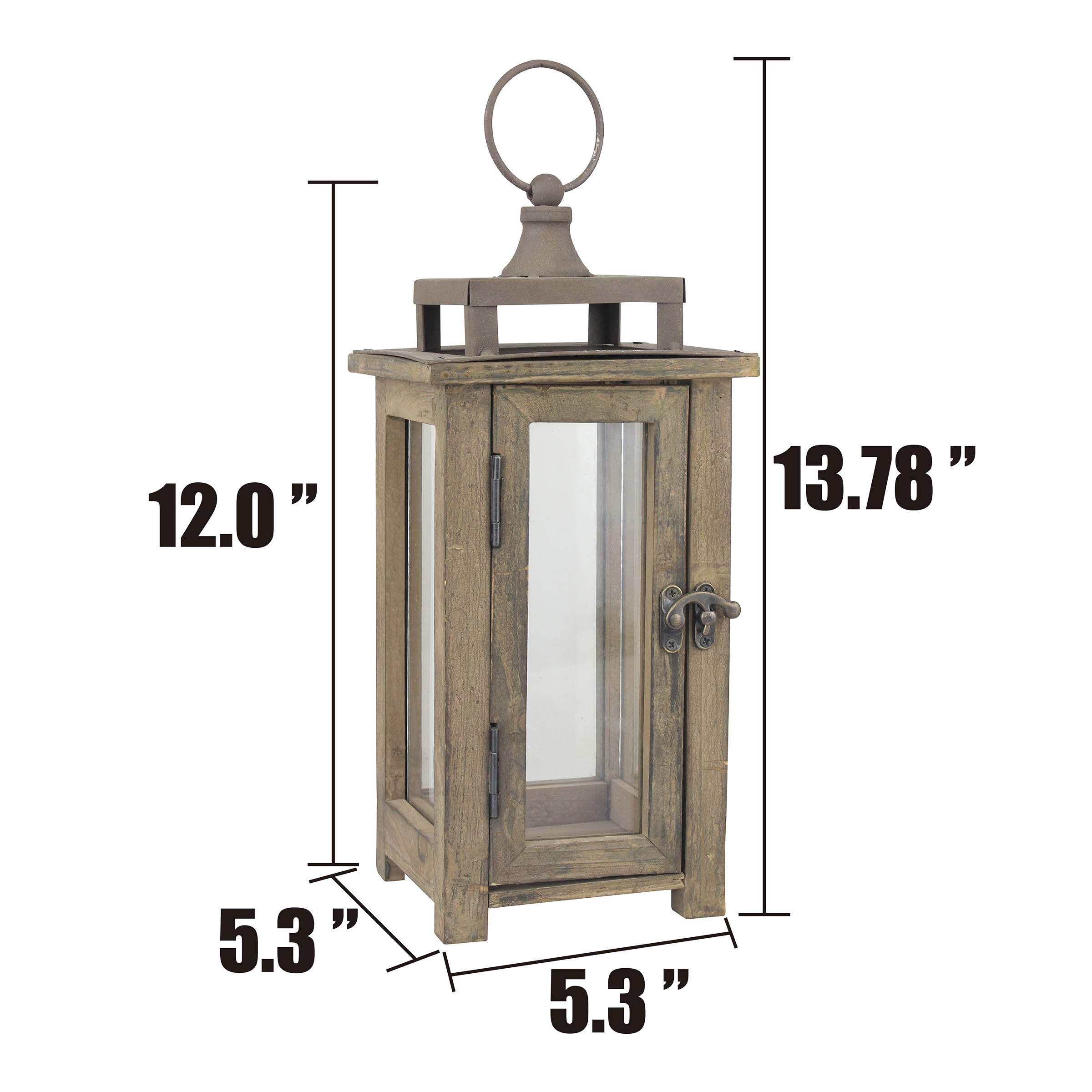 Stonebriar 12" Tabletop Farmhouse Wooden Hurricane Candle Lantern, Brown
