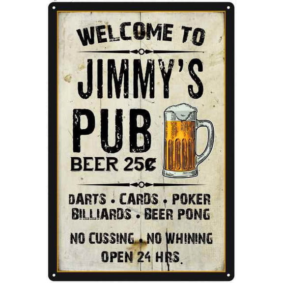 JIMMY'S Pub Sign Vintage Man Cave Bar 8 x 12 High Gloss Metal 208120028102