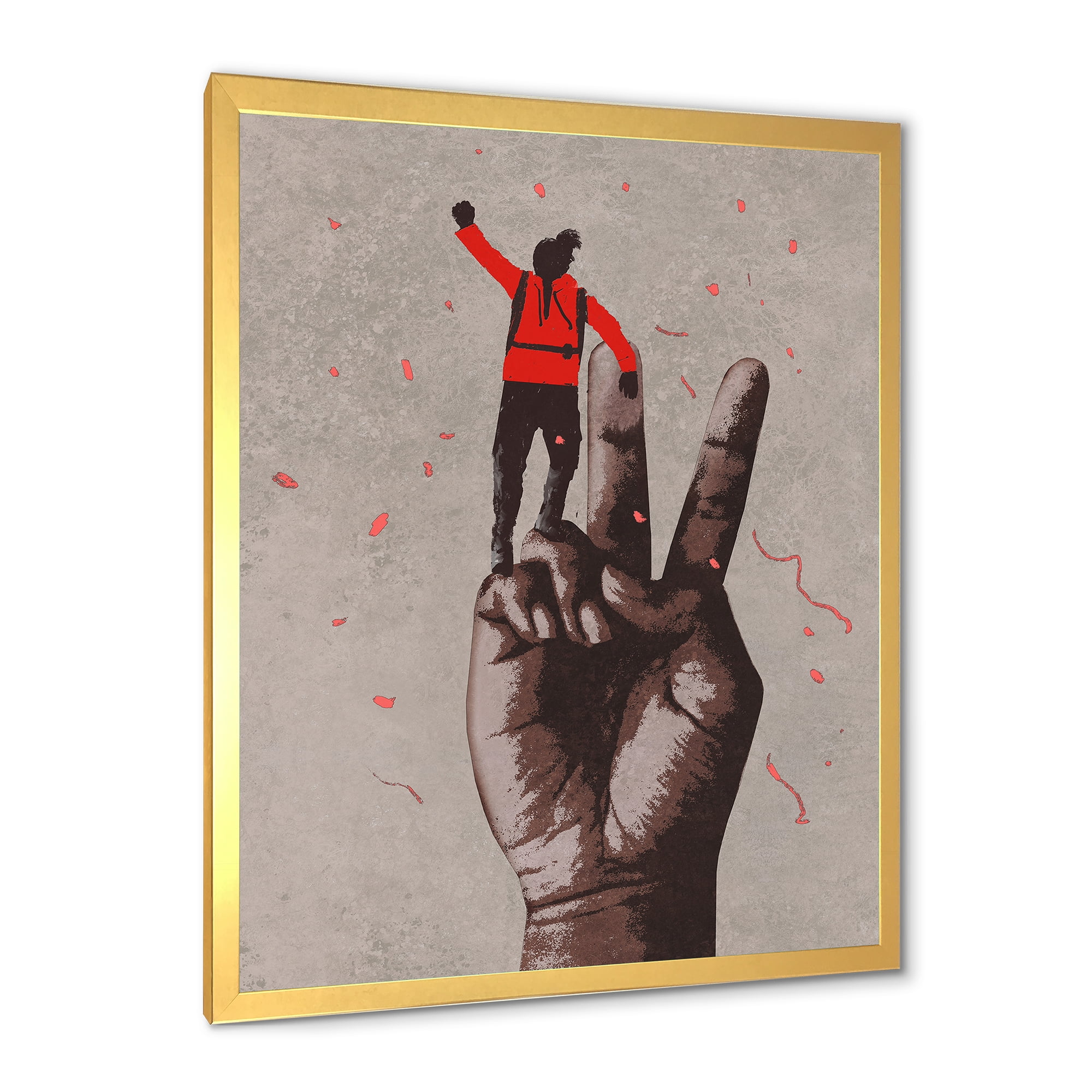 Designart 'Man With Arm Raised On Victory Sign' Modern Framed Art Print