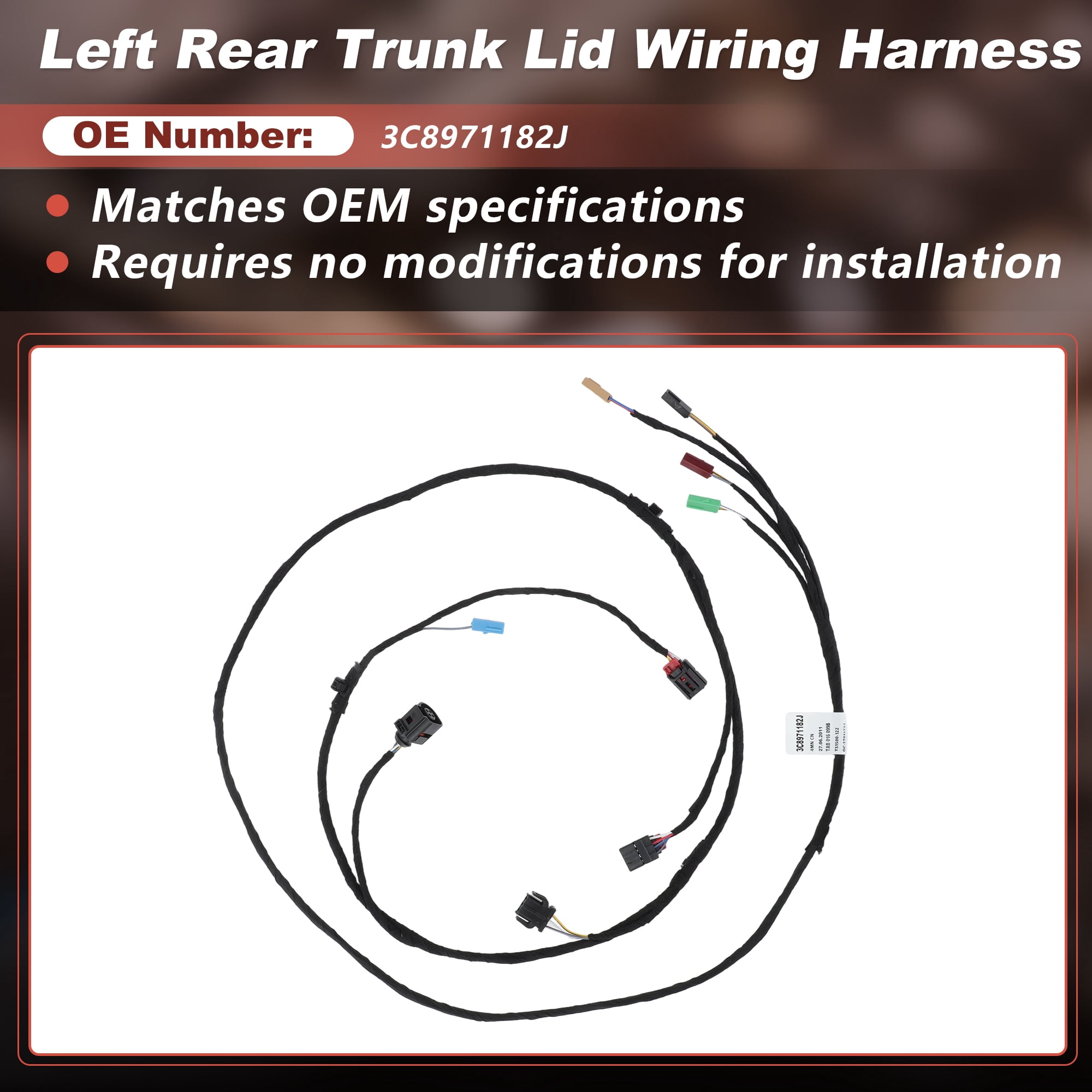 Unique Bargains Left Rear Trunk Lid Wiring Harness for VW Passat CC 2010-2017