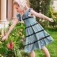 thumbnail image 6 of Plebaso Kids Girls Ruffle Sleeve Dresses Crew Neck Tiered Midi Dresses Summer Flowy Casual Dresses for Girls, 6 of 7