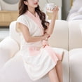 thumbnail image 5 of SHTXOZHI Women's Short Sleeve Bathrobe Long Open Front Towel Robe Side Tie Sleepwear Cute Color Block Homewear, 5 of 5