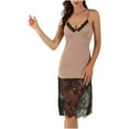 thumbnail image 4 of Tnhcen Women's Thin Strap Sleeveless Deep V Neck Sleepwear Dress with Lace Trim Hem | Short Style | S-XL | Nylon Spandex Loungewear, 4 of 7