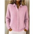 thumbnail image 6 of Women Lapel Shirt Full Front Single Row Button Long Sleeve Loose Fit Knit Cardigan Sweater Pink S, 6 of 7