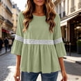 thumbnail image 5 of Warop Women's Lace Crew Neck 3/4 Sleeve Bell Sleeve Babydoll Loose Blouse Top Casual Feminine for Daily Date Outing, 5 of 9