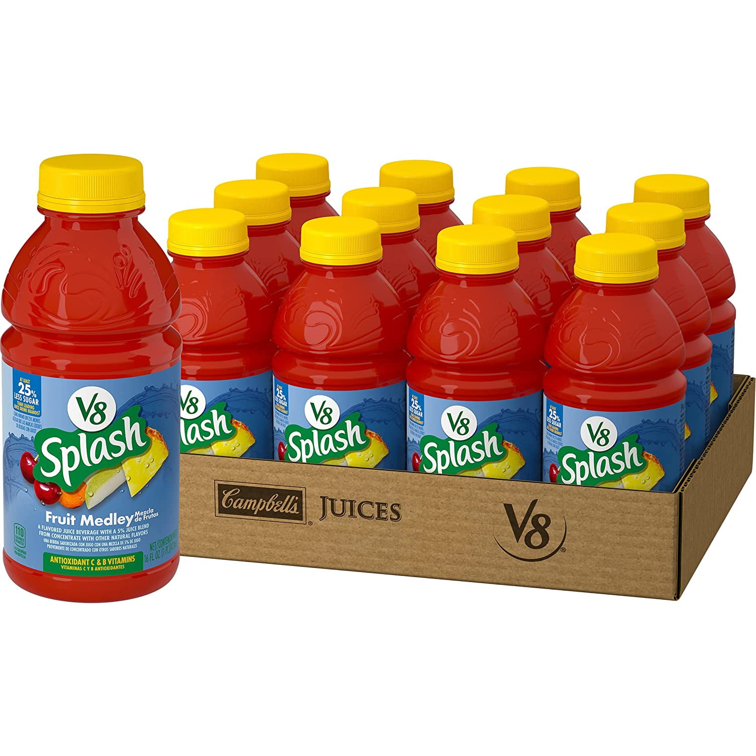 V8 Splash Fruit Medley Flavored Juice Beverage, 16 FL OZ Bottle (Pack