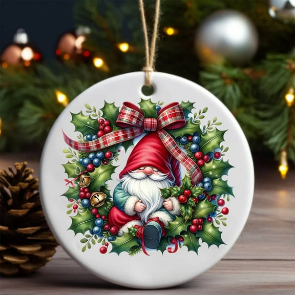 XMMSWDLA Cute Gnome Christmas Tree Ornament - Xmas Pendant with Snowy Theme, Unique Round Hanging Christmas Decoration for Family & Friends, Festive Gift for Women & Men