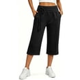 thumbnail image 6 of SAWOBUUN Womens Wide Leg Capri Sweatpants High Waisted Drawstring Casual Soft Cropped Lounge Pants with Pockets, 6 of 7