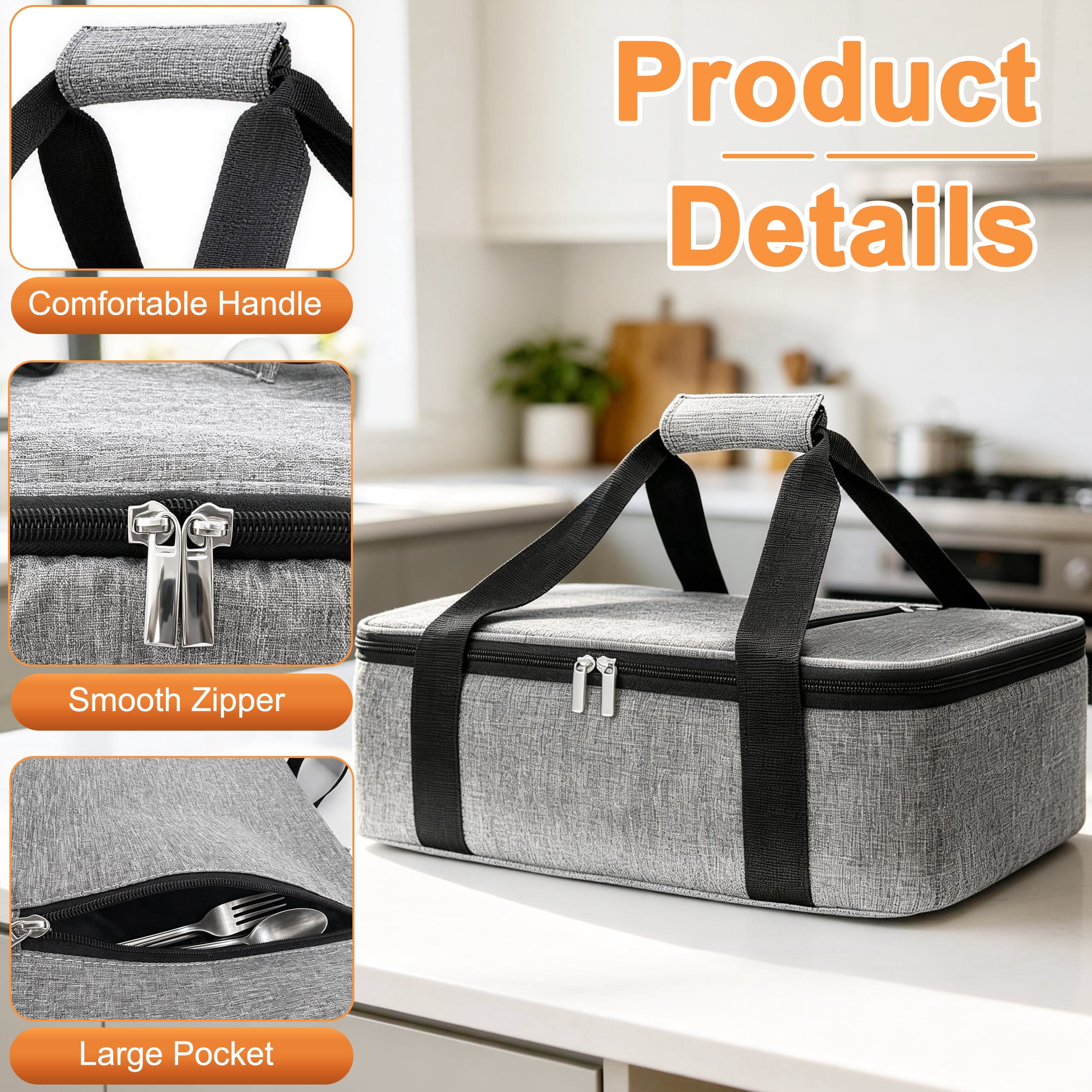 Insulated Casserole Carrier, Large Thermal Food Carrier Bag for Hot or Cold Food, Fits 9"x13" to 11"x15" Baking Dishes, Casserole Bag with Lid and Easy Carrying, Food Warmer Bag for Party/Picnic