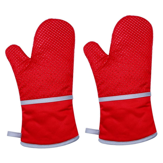Guantes para horno microondas Guantes aislantes de algodón y silicona Antideslizantes Protectores de manos resistentes al calor, Rojo Methold HA003500-02