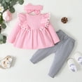 thumbnail image 3 of Mepaouo Infant Girl Outfits Toddler Fall Ruffle Floral T-Shirt Top Pants Set Baby Outwear Clothes with Headband, 3 of 4