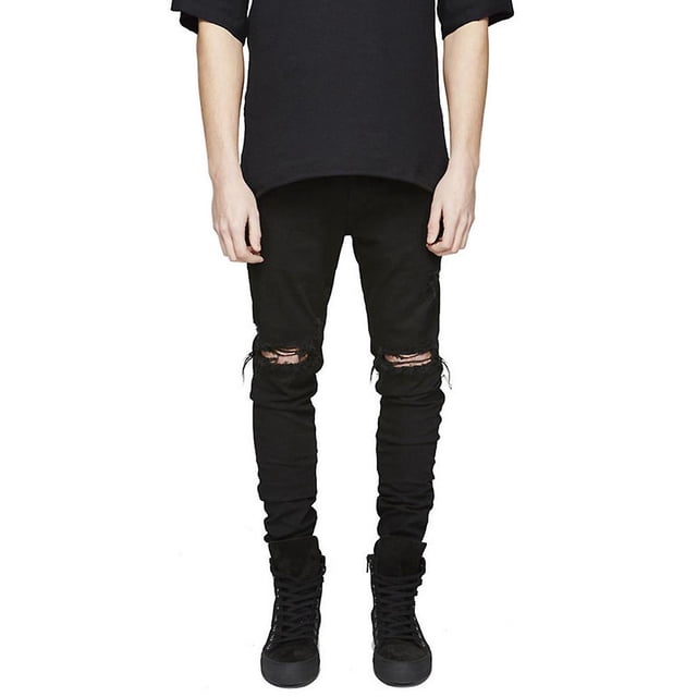 Pantalones de mezclilla elásticos ajustados rasgados para hombres Pantalones vaqueros ajustados Street Hipster Biker Pantalones