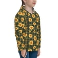thumbnail image 3 of Picia Black Ink Green Plaid Sunflower Pattern Youth Hoodie - Warm Pullover Sweatshirt with Kangaroo Pocket, Ideal for Boys and Girls-Small, 3 of 6