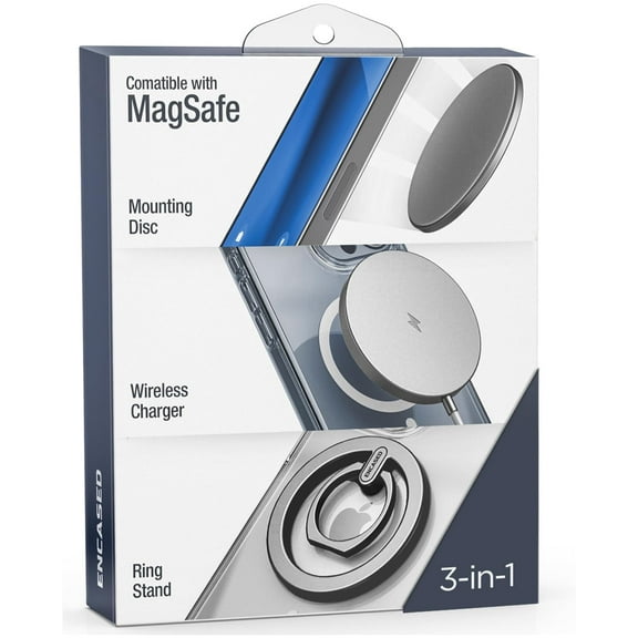 Encased Accessories Bundle Compatible with MagSafe - Includes: Magnetic Wireless Charger, Magnetic Sticker Mount, & Phone Ring Holder (3 Pack) For iPhone 15 / 14 / 13 / 12 Models