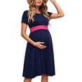 thumbnail image 2 of Women's Summer Maternity Dress Short Sleeve Pleated Waist Dress with Pockets, 2 of 5