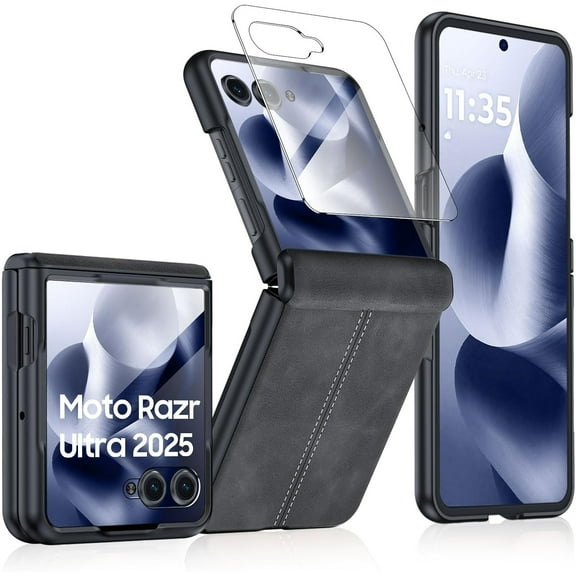 Decase Compatible with Motorola Razr Ultra 2025/Razr 60 Ultra Case, with Screen Protector & Hinge Protection & Hard Matte PC Shockproof Phone Cover Fits for Moto Razr Ultra 60 Ultra/Razr 2025,Black