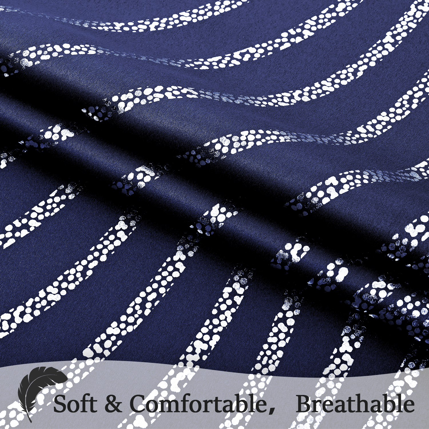 Alishomtll Navy Blue Blackout Curtains for Living Room ,Modern Metallic Silver Wave Pattern Bedroom Thermal Insulated Drapes ,2 Panel Set,52"x63"