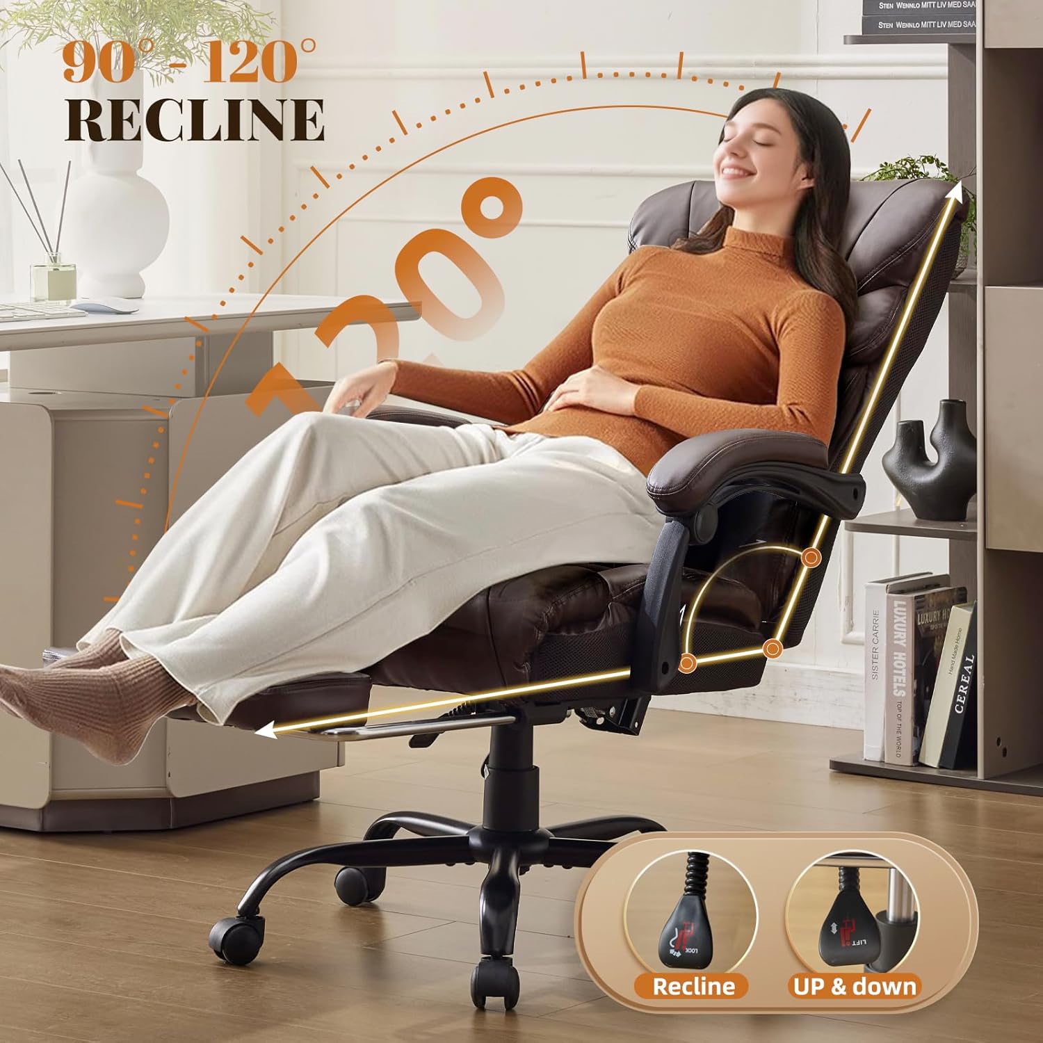 Ergonomic Executive Office Chair with High Back Support, Padded Armrests, Retractable Footrest, Wide Seat, and Heavy-Duty Swivel Base – Comfortable Computer Desk Chair for Home Office