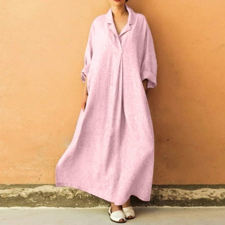 

Doublelift Ladies Casual Solid Color Loose Long Sleeve Large Size Cotton Linen