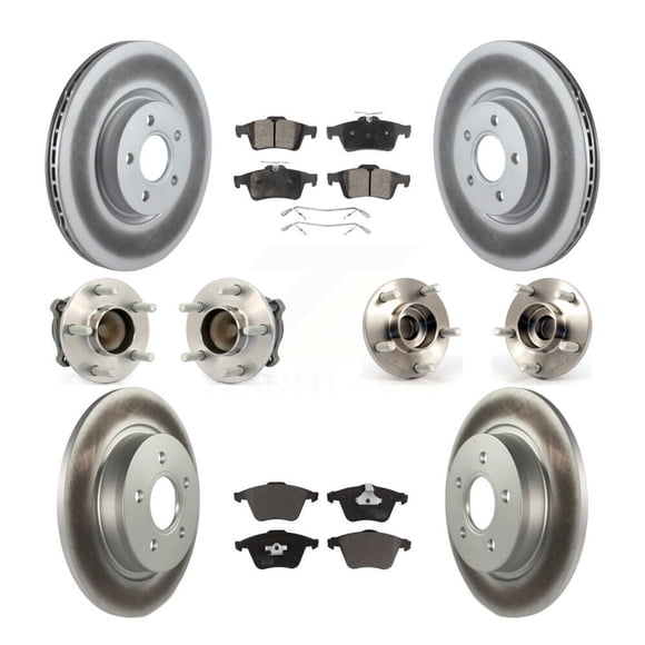 Transit Auto Front Rear Hub Bearing Assembly Coated Disc Brake Rotor and Ceramic Pads Kit (10Pc) for Car Volvo S40 V50 C70 with 320mm Diameter Left Right Side (Driver Passenger) KBB-112760