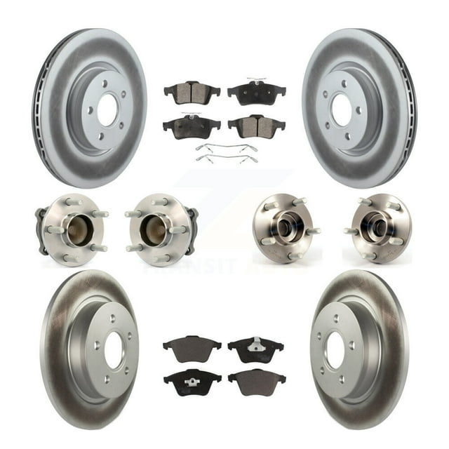 Transit Auto Front Rear Hub Bearing Assembly Coated Disc Brake Rotor and Ceramic Pads Kit (10Pc) for Car Volvo S40 V50 C70 with 320mm Diameter Left Right Side (Driver Passenger) KBB-112760