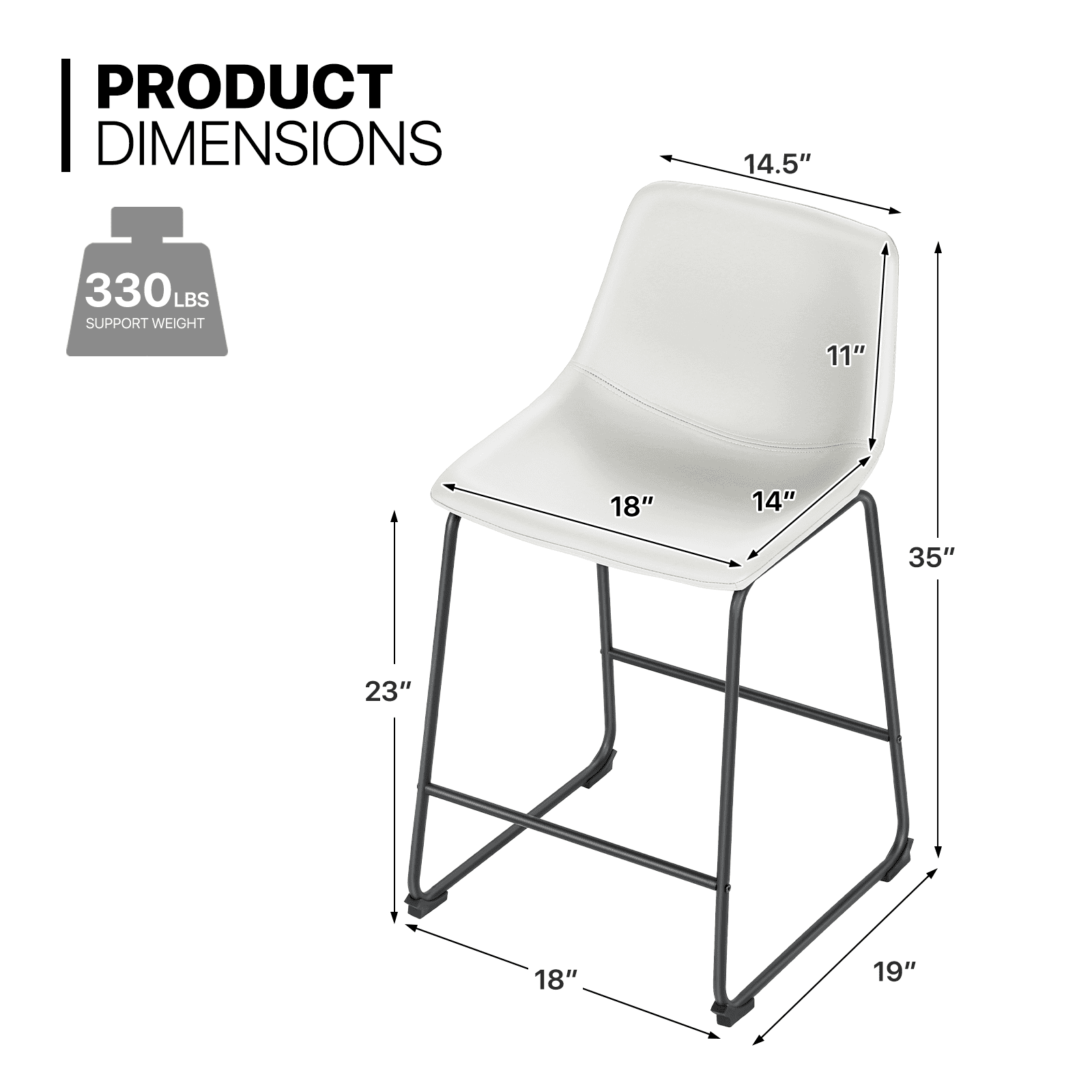 MoNiBloom PU Leather Barstools Set of 4, Modern Counter Height Bar Stools, Dining Pub Chairs with Padded Bucket Seat, White