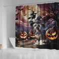 thumbnail image 4 of Spooky Halloween Night Witch Chinese Crested Glowing Pumpkins Shower Curtain Dog Lover Waterproof Bathroom Bathtub Curtain - 12015, 4 of 5