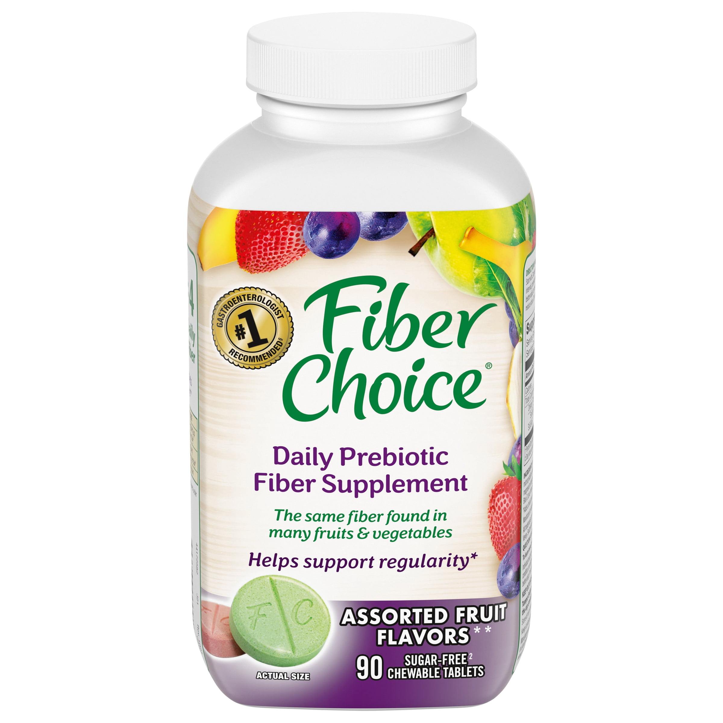Fiber Choice Daily Prebiotic Fiber Supplement, Assorted Fruit Chewable Tablets, 90 Count