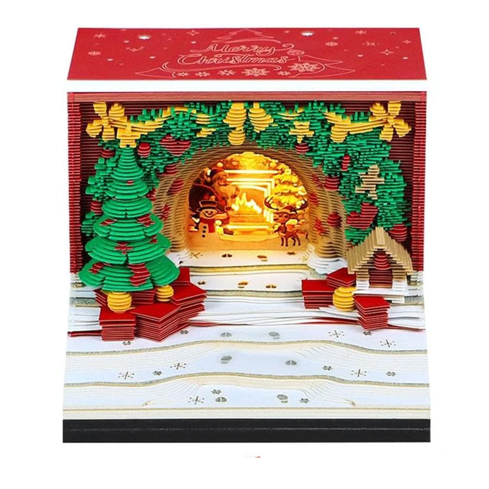 Nkmbld Writing Desk Calendar 2026 Cut Paper Art Notebook with Led Light Memo Art Notebook DIY Paper Carving Gift for Office Desktop Home Decro Ornaments, Red