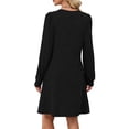 thumbnail image 4 of CharmCyan Women's Long Sleeve Pleated Round Neck Solid Color Casual Dress With Pockets Black L, 4 of 5