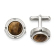 thumbnail image 2 of Auriga Fine Jewelry Stainless Steel Brushed and Polished with Tiger's Eye Circle Cufflinks for Men, 2 of 6