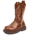 thumbnail image 4 of Boys Girls Cowboy Boots Trendy Embroidery Leather Round Toe Mid Calf Western Cowgirl Booties Side Zipper Fall Winter Long Riding Boots 12 Little Kid Coffee, 4 of 4