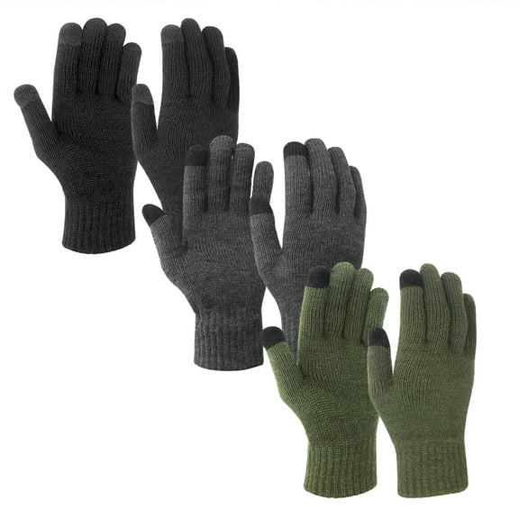 Evridwear Mens Thermal Winter TouchScreen Gloves Acrylic Gloves (3 Pairs Full Finger)