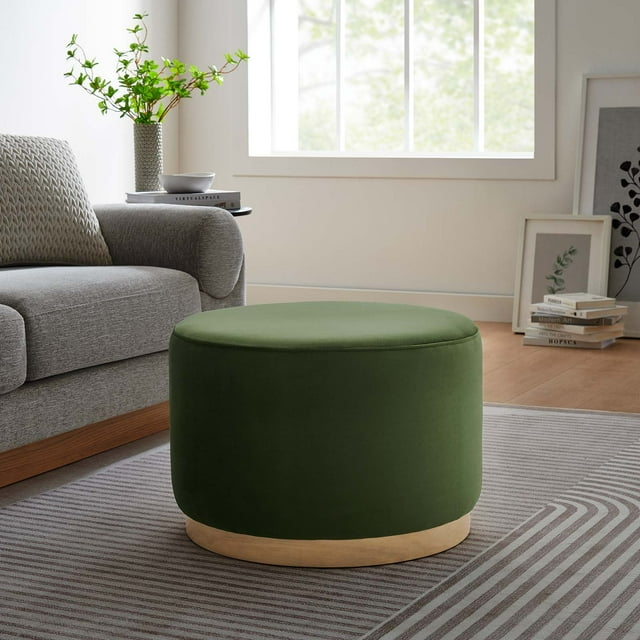 Modway Tilden Grand Pouf Rond de 23 Pouces en Velours de Performance Rembourré pour Mobilier de Patio