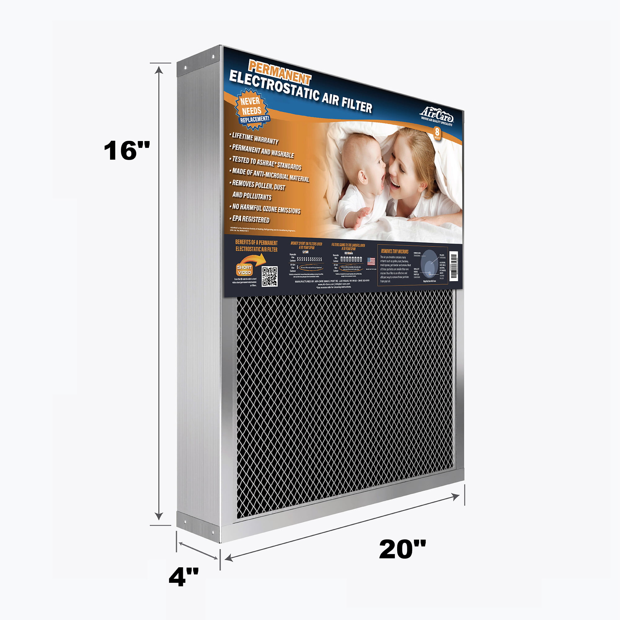 16x30x1 Electrostatic Furnace A/C Air Filter Washable Lifetime Warranty 