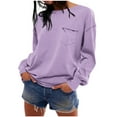thumbnail image 5 of BXINGOHAI Womens Casual Fall Tops 2024 Crewneck Long Sleeve Shirts Dropped Shoulder Loose Fit Basic T Shirts Outdoor Loungewear Tee Clothes Under $10 Purple,S, 5 of 6