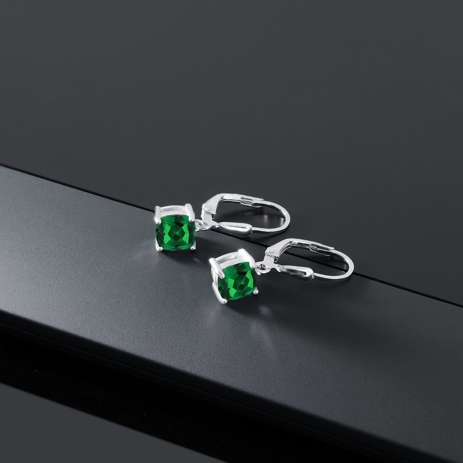 Gem Stone King 925 Sterling Silver Green Nano Emerald Dangle Earrings for Women (2.00 Cttw, Gemstone May Birthstone, Cushion 6MM)