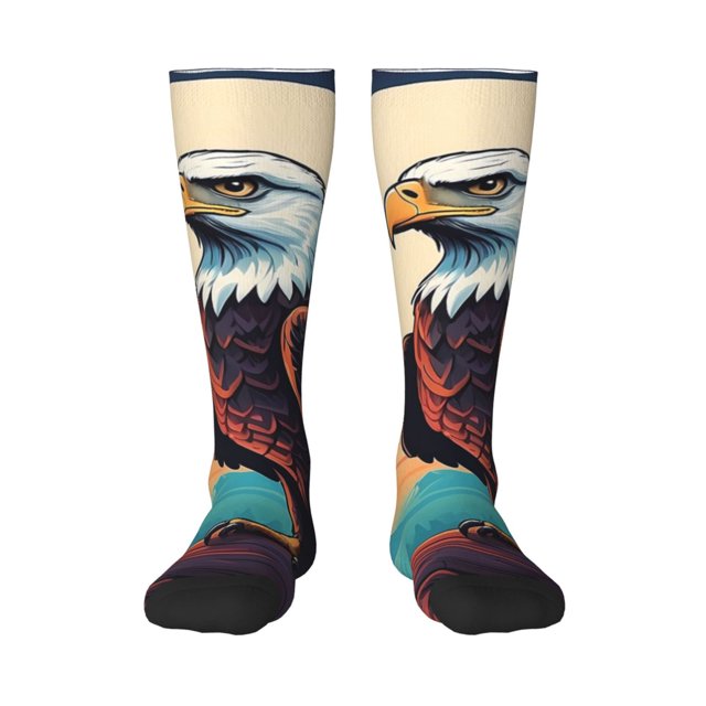 Xecao Cartoon Iceberg Bald Eagle Pattern Adult Stockings with Color-Block Design and 3D Print, Breathable Comfortable Hosiery for Daily Wear and Sports