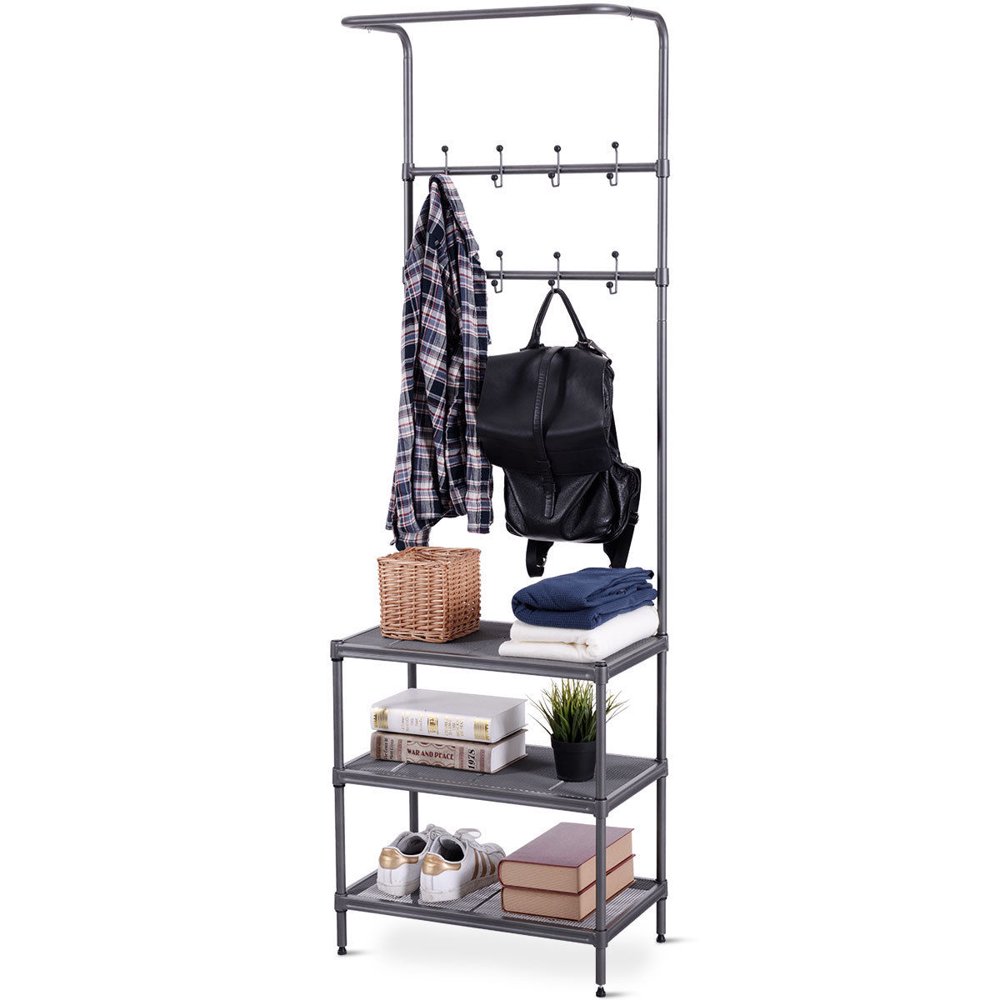 Costway Metal Entryway Coat Hat Shoes Rack 3 Tier Storage Shelf 16