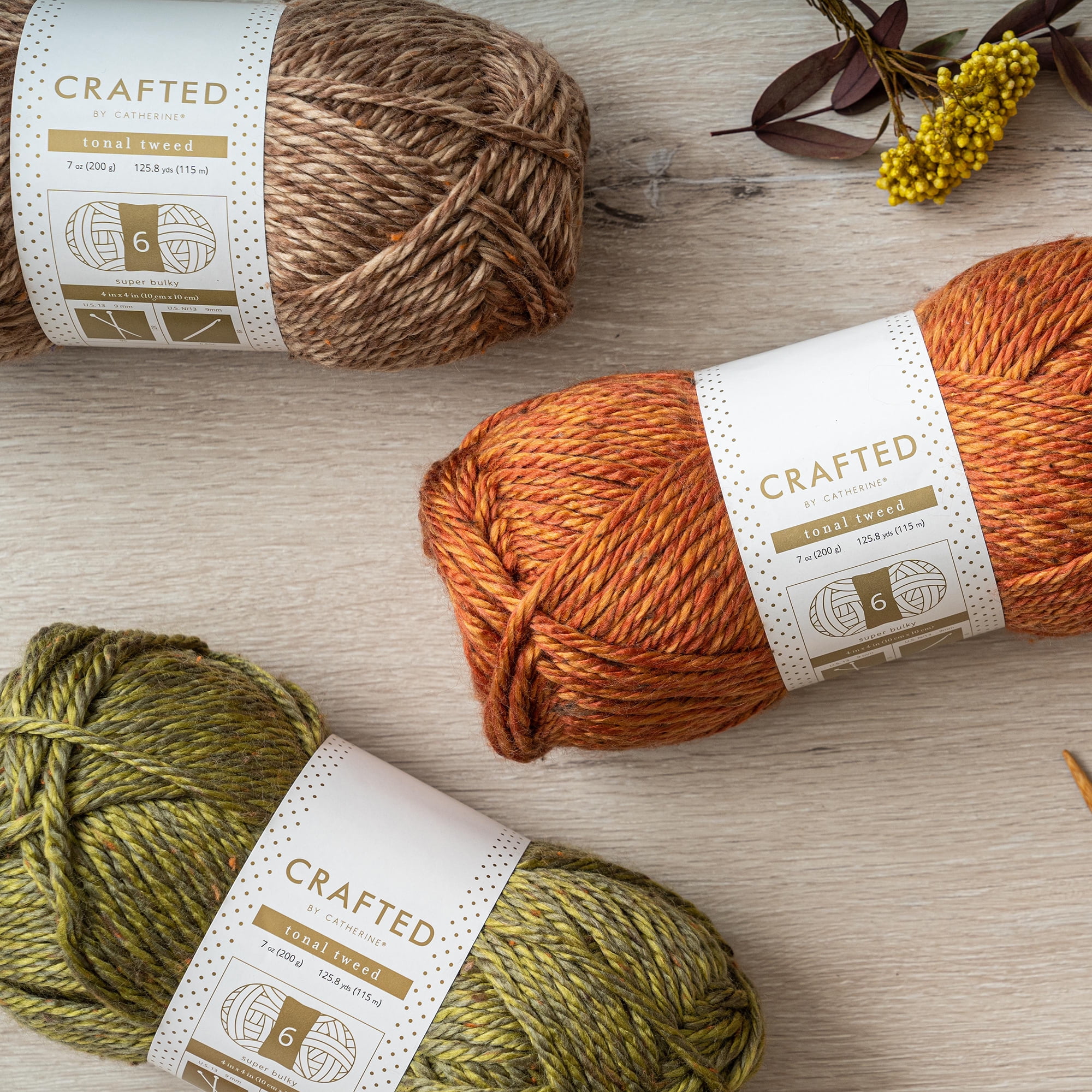 Crafted by Catherine Brown Tonal Tweed Super Bulky Yarn, 125 yards, 7oz/200g (2 Pack)