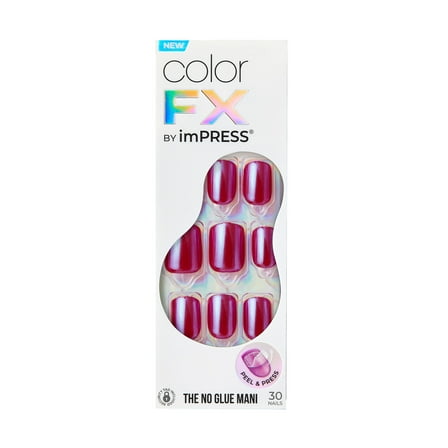 KISS imPRESS Color FX  Press on Nails, This City, Red, Short Squoval, 30 Count