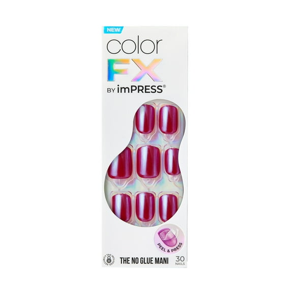KISS imPRESS Color FX  Press on Nails, This City, Red, Short Squoval, 30 Count